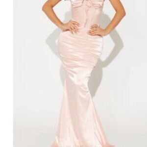Fashion Nova Strapless Pink Satin Dress